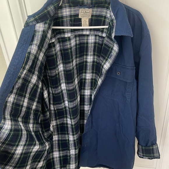 L.L. Bean Other - VINTAGE LL Bean Jacket Mens XL Tall Blue Canvas Chore Field Coat Plaid Lined